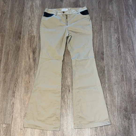 Michael Kors Tan Faux Leather Pockets Gold Hardware Mid Rise Bootcut Pants 8 - Picture 2 of 9